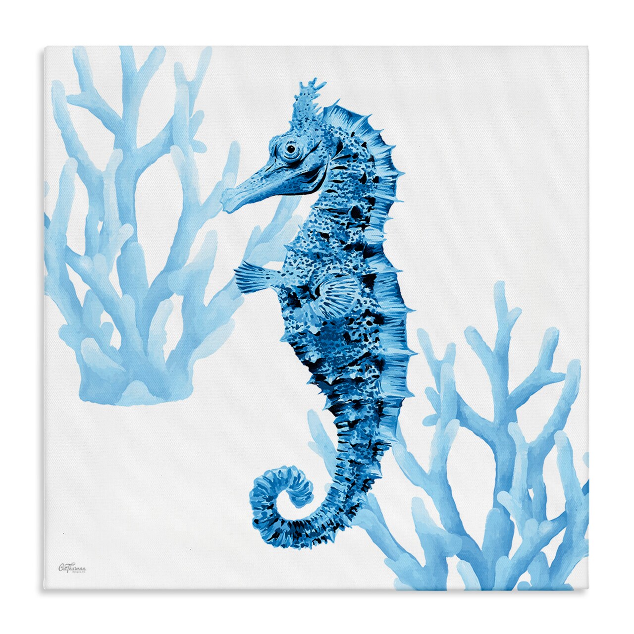 Stupell Industries Blue Tone Seahorse & Coral Canvas Design by Cat Thurman Designs